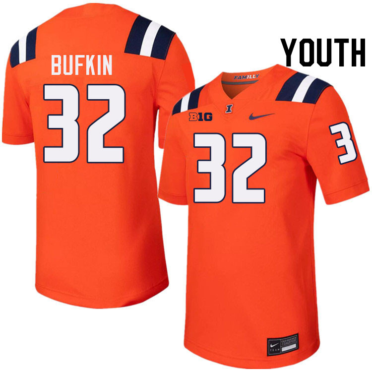 Youth #32 CJ Bufkin Illinois Fighting Illini College Football Jerseys Stitched-Orange